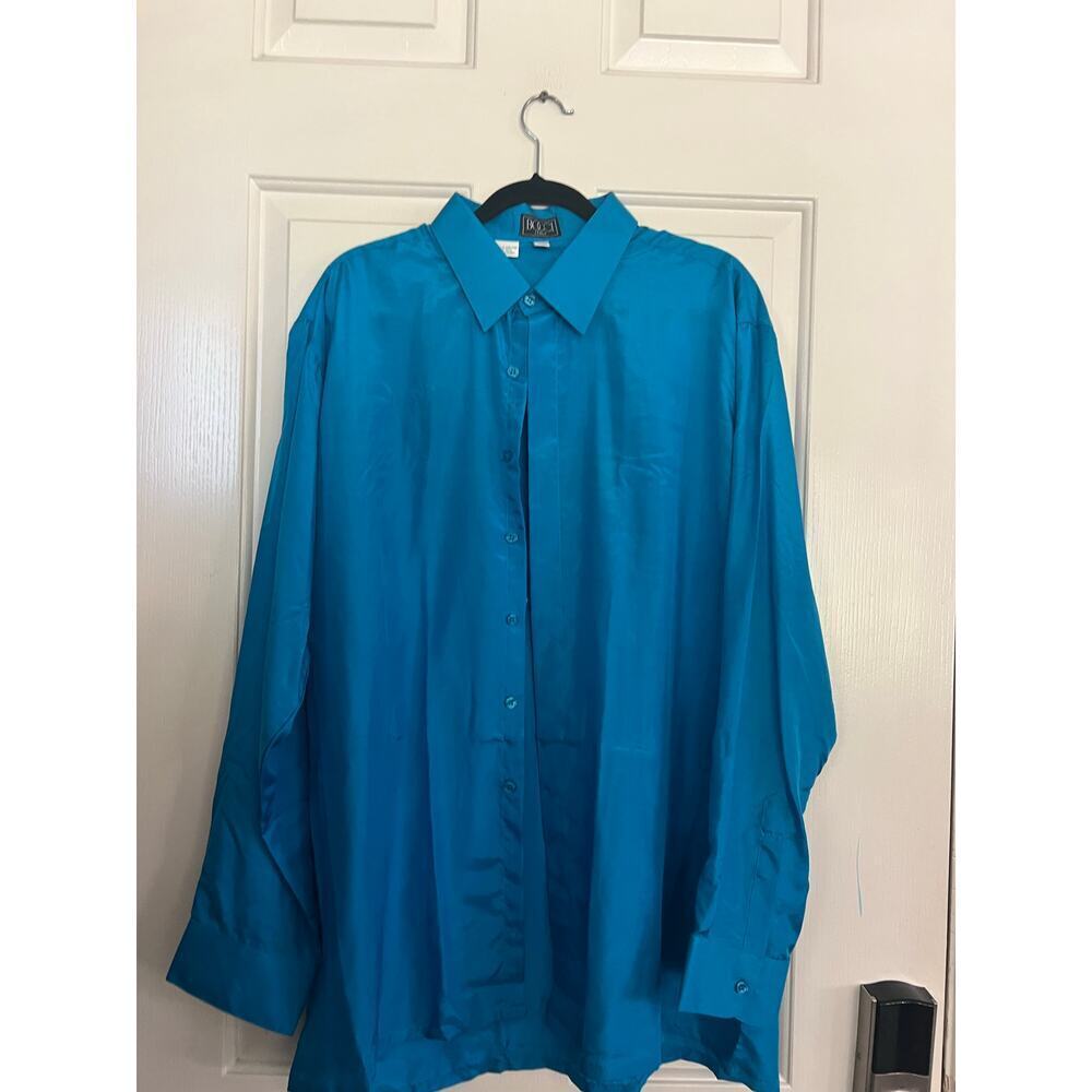 Bocci Men's Blue 100% Silk Long Sleeves Button Down Shirt Size XXL made in Italy
